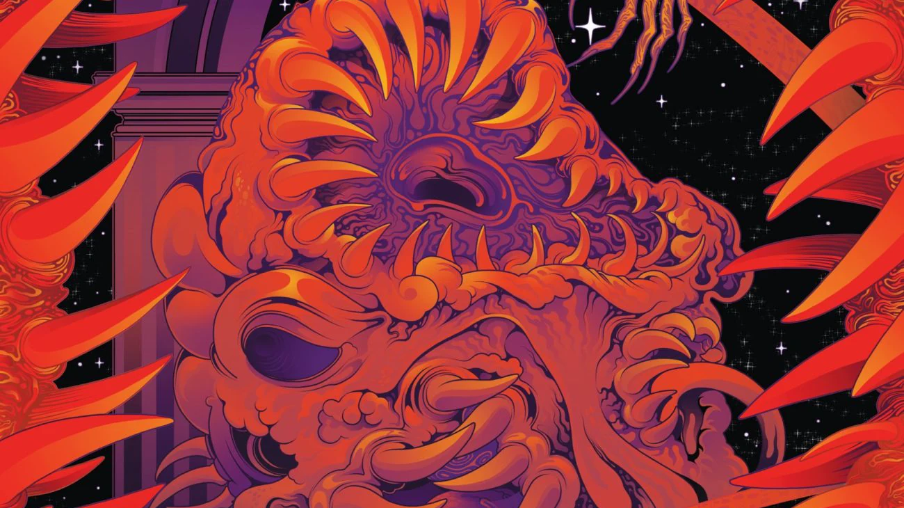 Illustrated capstone poster art showing Chaos, the final boss in Deckweaver