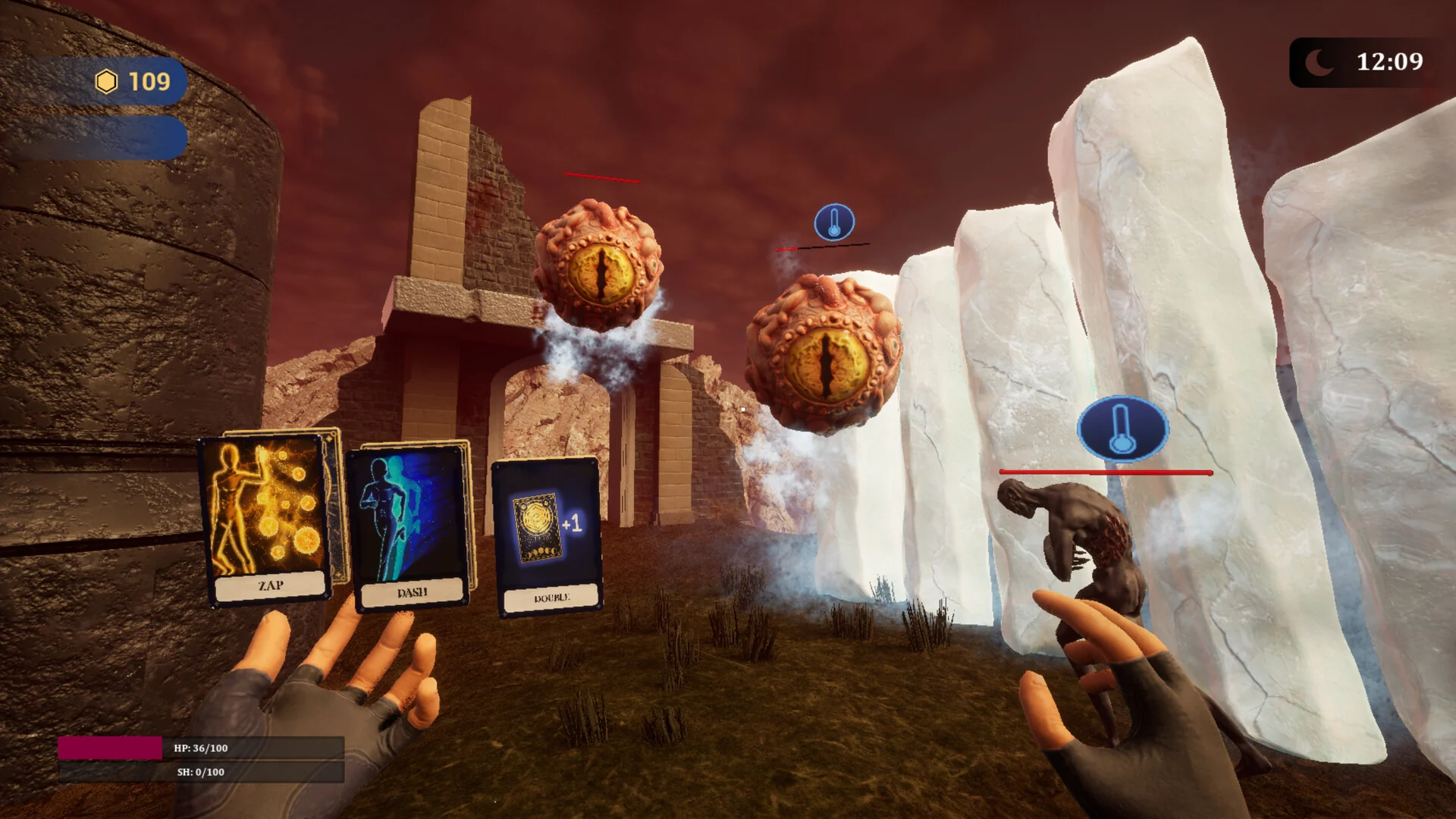 Deckweaver enemies displaying a frozen status effect during combat